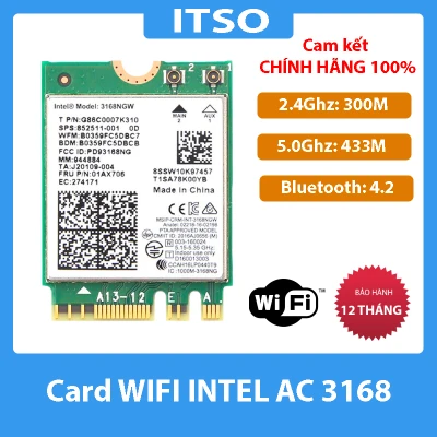 [HCM]Card WIFI Intel AC3168 AC7265 AC8260 AC8265 AC9260 WIFI 6 AX200 AX210 khe M2 cho laptop - Thiết bị thu wifi cho máy tính