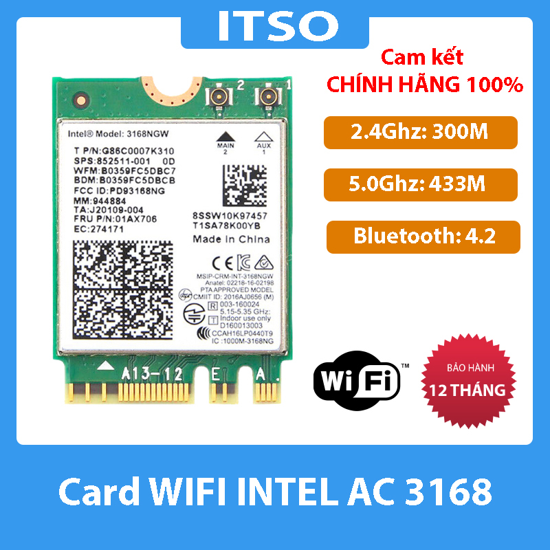 Bảng giá [HCM]Card WIFI Intel AC3168 AC7265 AC8260 AC8265  AC9260 WIFI 6 AX200 AX210 khe M2 cho laptop - Thiết bị thu wifi cho máy tính Phong Vũ