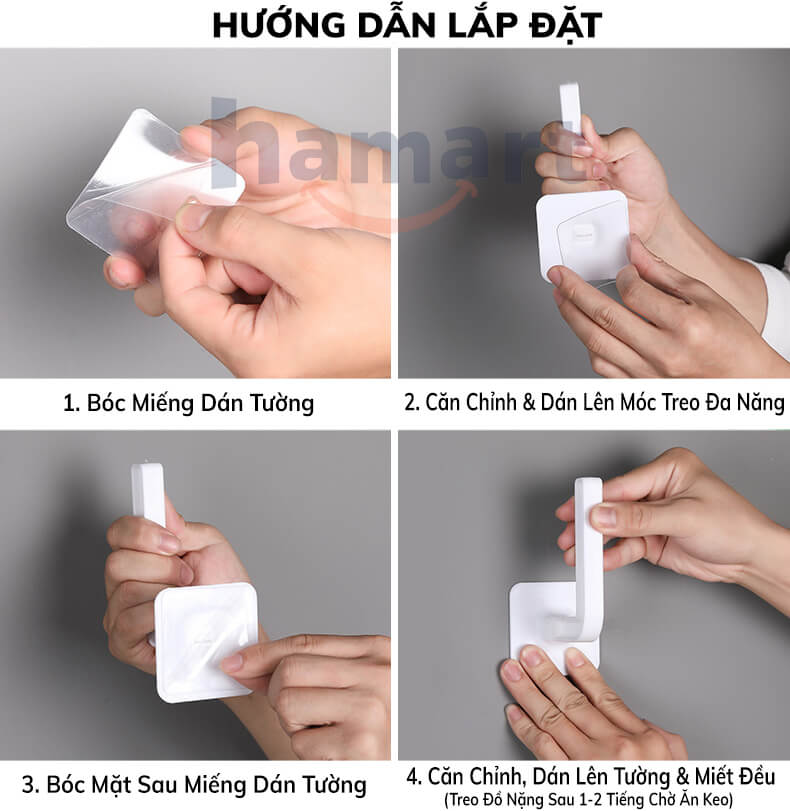 Móc Nhựa Chữ L Treo Cuộn Khăn Giấy Đa Năng Hamart Kèm Miếng Keo Dán Tường Siêu Dính Tiện Lợi