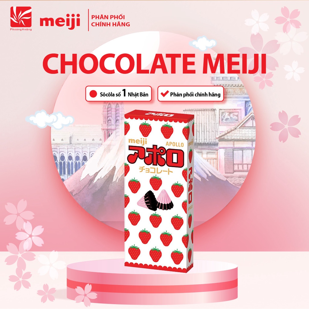 [ CHOCOLATE MEIJI ]Socola Apollo Hình Nấm Vị Dâu 46g Nhật Bản