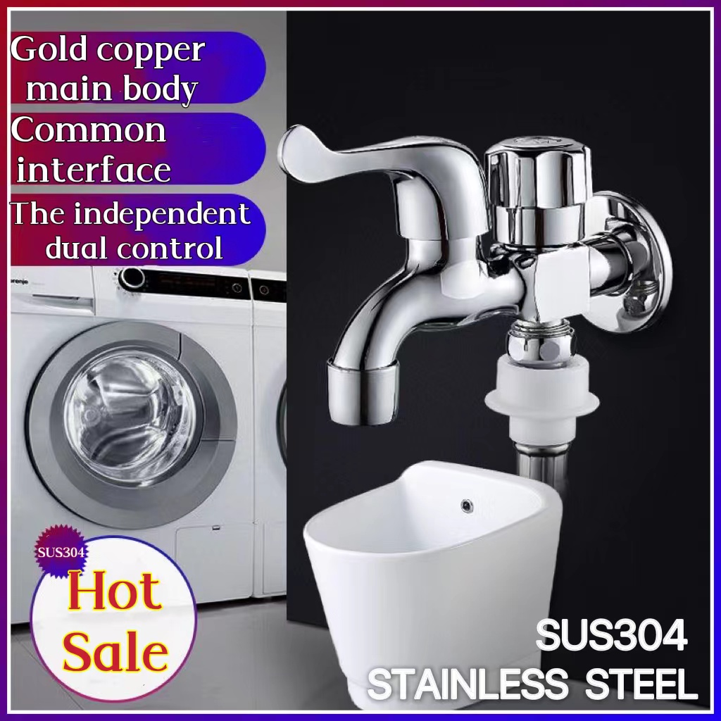 Vòi nước đôi máy giặt sinh inox sus304 một vào hai ra đa chức năng đầu nối một chia hai đầu vòi nước hai đầu vòi nước hai đầu vòi thông ba