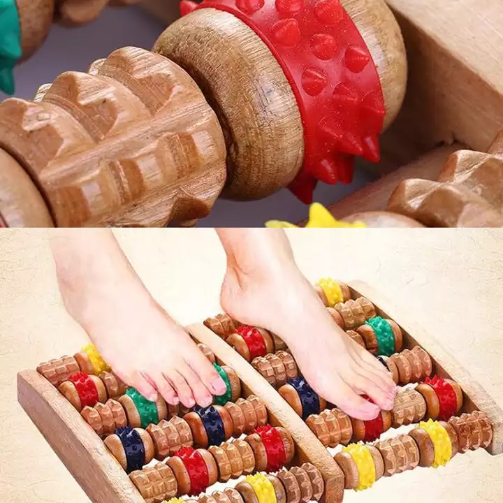 Bàn Lăn Massage Chân Bằng Gỗ Loại Lớn 6 Thanh + Cao Su Cao Cấp