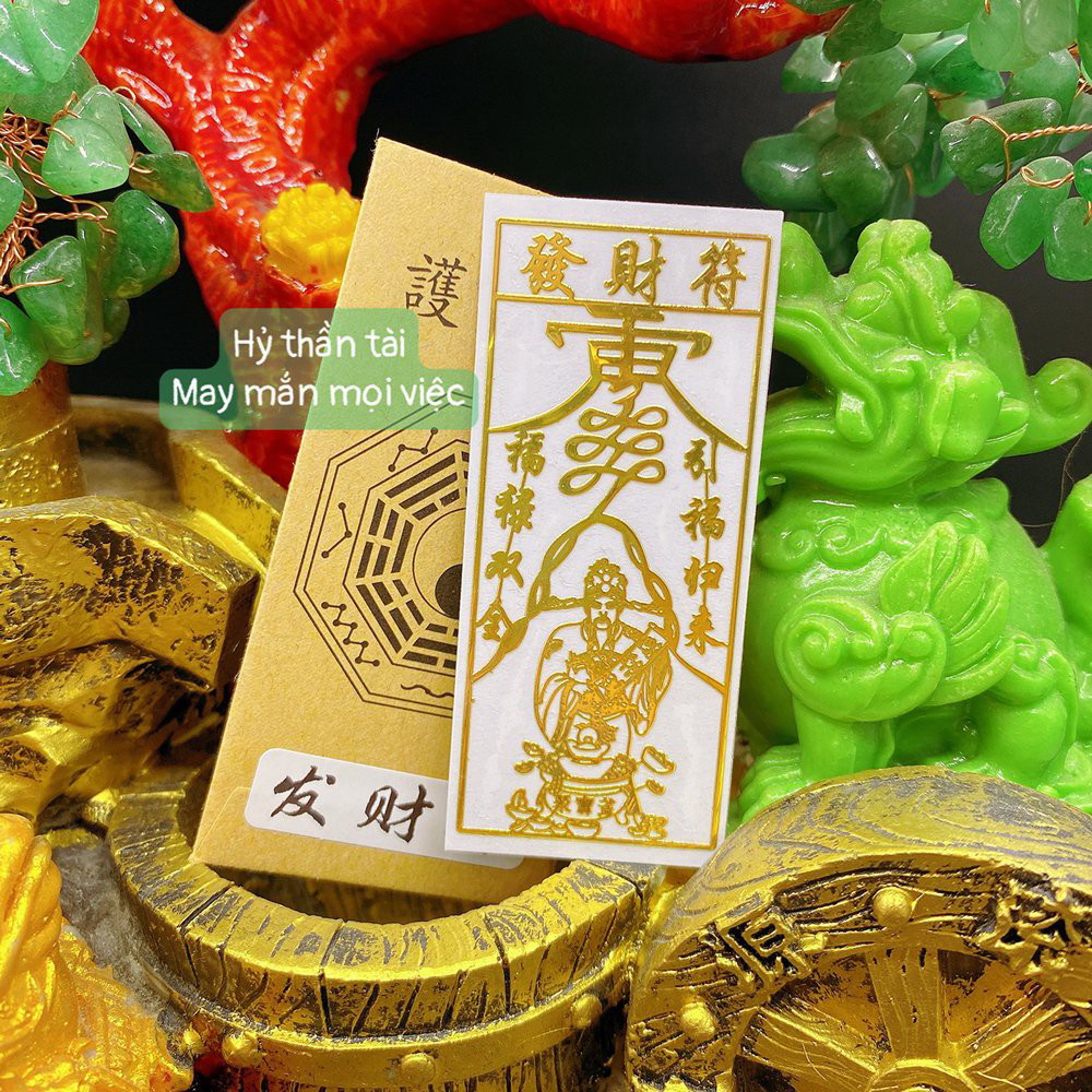 Miếng dán Linh Phù HỶ THẦN TÀI may mắn , miếng dán điện thoại linh phù tài lộc phong thủy đẹp lung linh