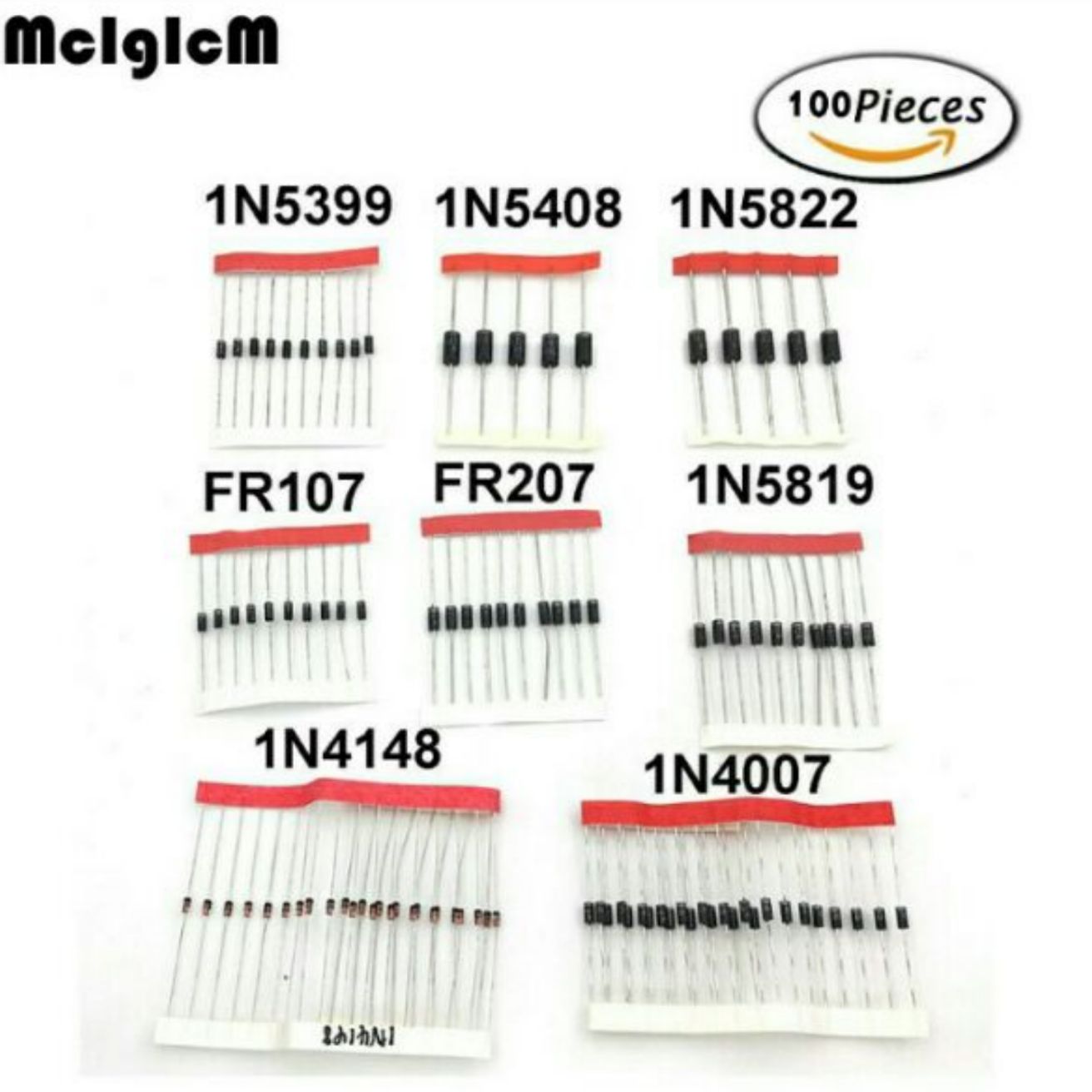 Bộ 100 con linh kiện diot loại -1n5399-1n5408-1n5822-fr107-fr207-11n5819-1n4007-