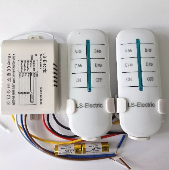 Bộ công tắc điều khiển từ xa 4 cổng 2 điều khiển ls-electric khoảng cách 30m sóng rf 315 xuyên tường rf