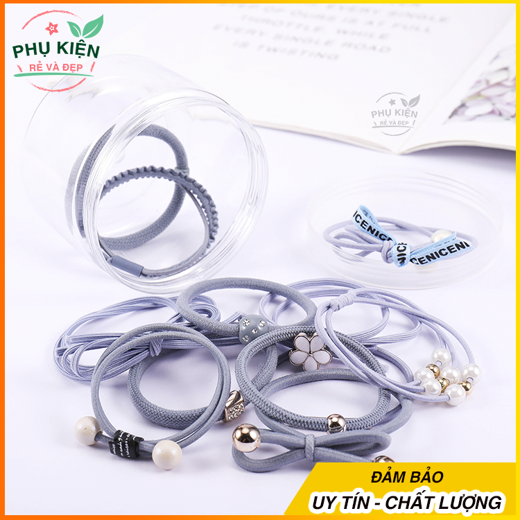 [HCM]Hộp 12 dây cột tóc Hàn Quốc đẹp trẻ trung (Xanh nhạt)