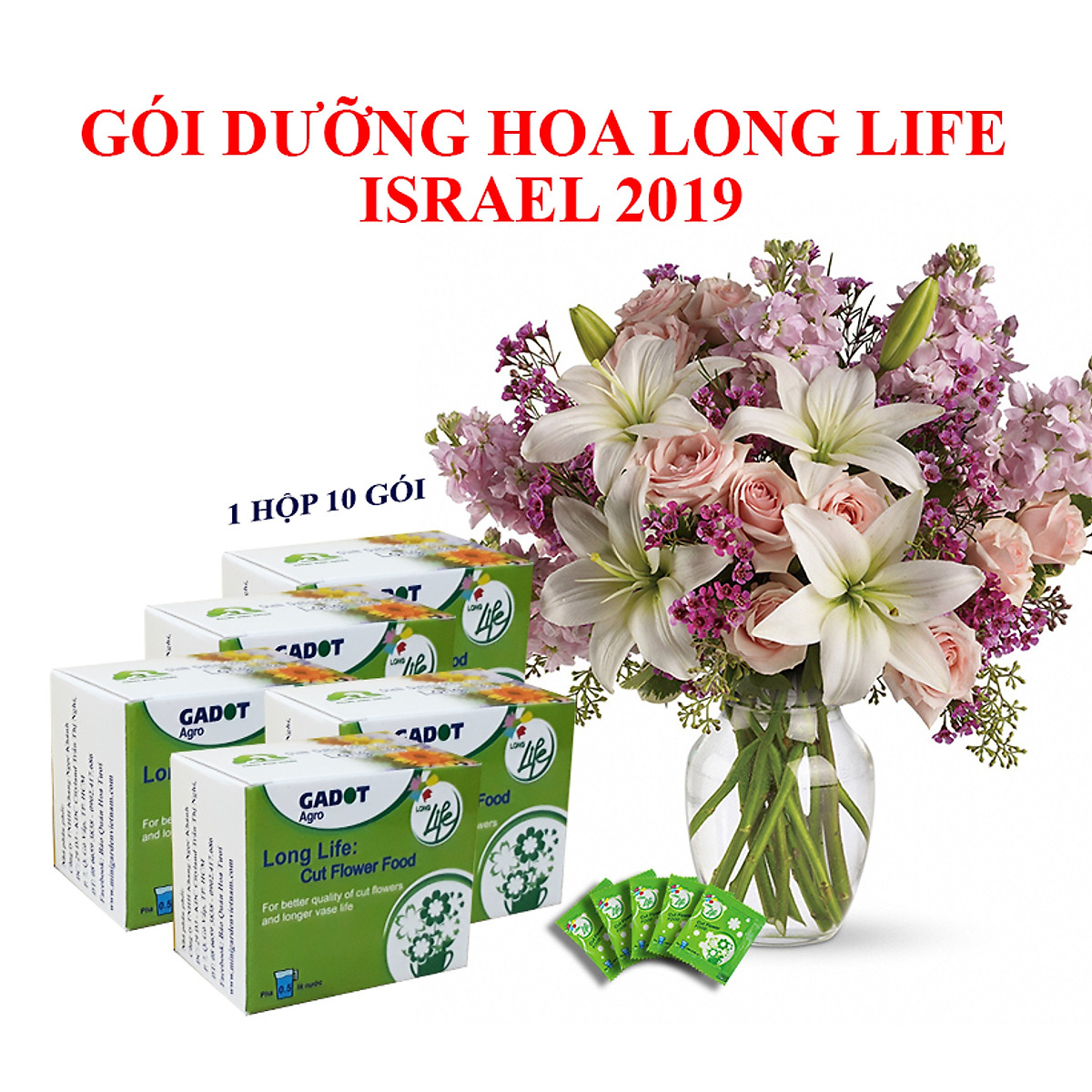 [HCM]Bộ 5 hộp Chế phẩm xử lý hoa Longlife của Israel - Bảo quản hoa cắm bình tươi lâu và 14 ngày không thối nước