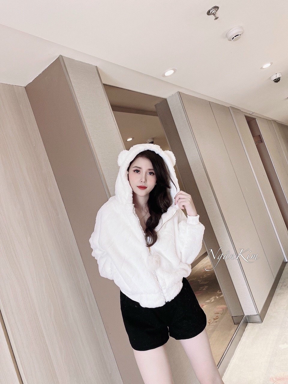 Áo khoác bông tai gấu cute