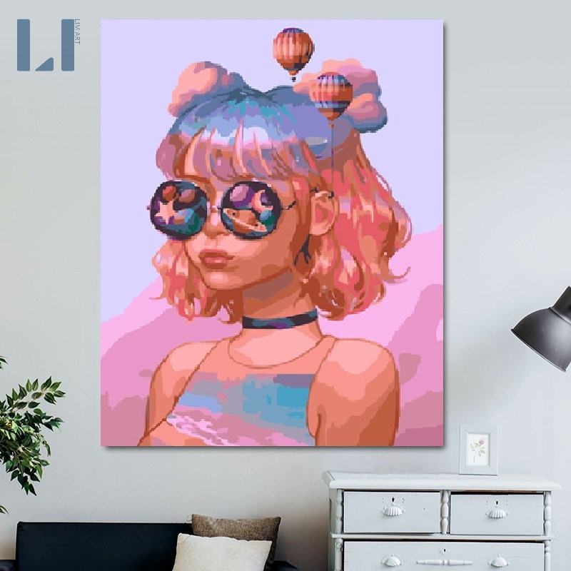 Tranh sơn dầu số hóa LIM Art – Tranh tô màu theo số Cô gái hiện đại Bearbrickjia