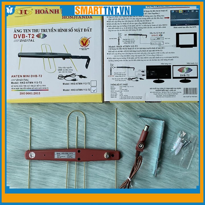 Anten thu sóng DVB T2 có mạch khuếch đại Hoành Kiến Đạt tặng cáp nguồn 5V.