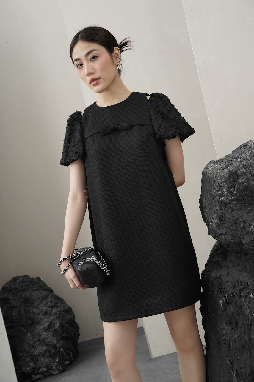 Rập - đầm tay ren phồng hở vai cổ tròn thân suông - chic 06 - fs