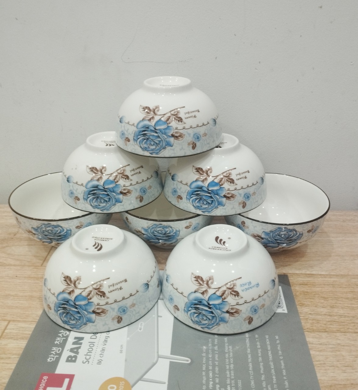 Combo 10 chén sứ , 5 chén cơm hoa văn lông vũ 11cm, chén cơm trắng 11cm, chén chấm trắng 8.5cm