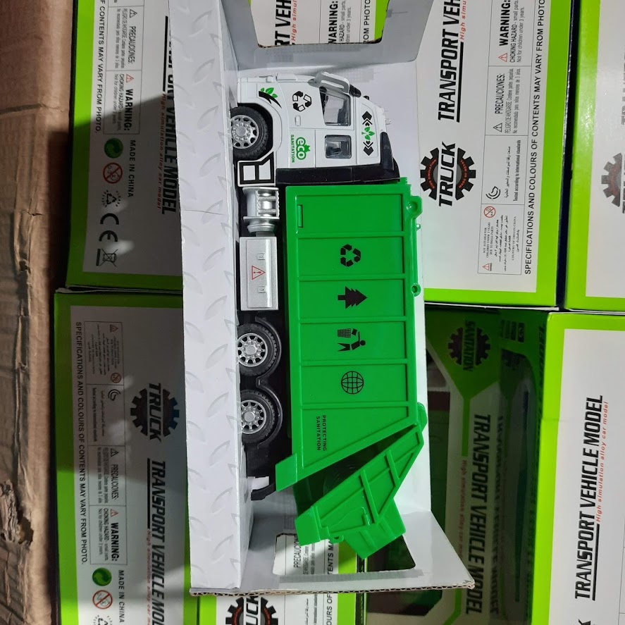 Mô hình xe chở rác đồ chơi trẻ em tỉ lệ 1:38 đầu xe ô tô bằng kim loại