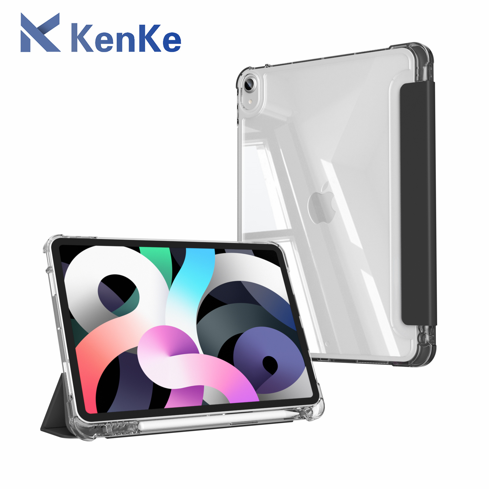 KENKE iPad Case for iPad Air 3 Pro 10.5 iPad Gen 7 Gen 8 Air 4 Pro 11 Pro 12.9 Case With pen tray Transparent case Hard bottom and soft edges Auto Sleep/Wake Dual support stand mode Silicone soft edge Hard Back Cover