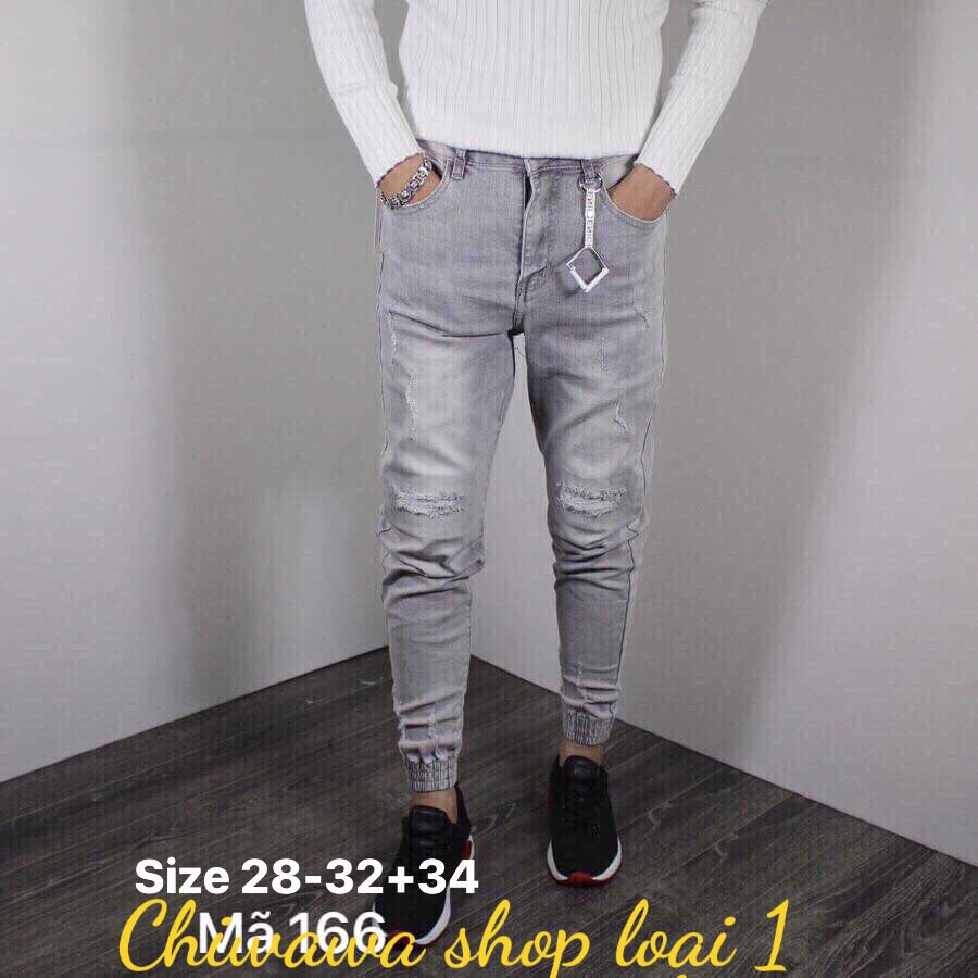 [HCM]Quần jean nam màu trắng xám ống chun co dãn 166 - quần jean nam Hàn Quốc style co dãn ống nhỏ thời thượng size 28-32