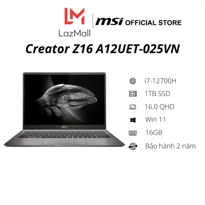 Laptop MSI Creator Z16 A12UET-025VN (i7-12700H Gen 12 | 16GB DDR5 | SSD 1 TB PCle | VGA RTX 3060 6GB | 16 QHD 120Hz | Win11|Luna Gray) - Hàng Chính Hãng - Bảo hành 2 năm