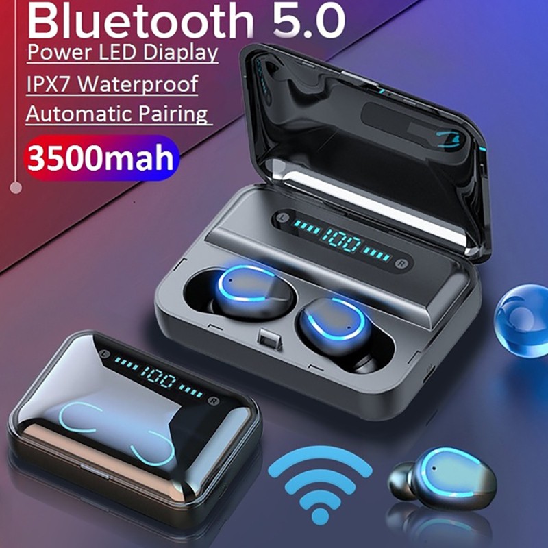Tai Nghe Bluetooth 5.0 Amoi F9-5 có đèn LED - Chống ồn, tích hợp sạc dự phòng (2 tai nghe không dây)