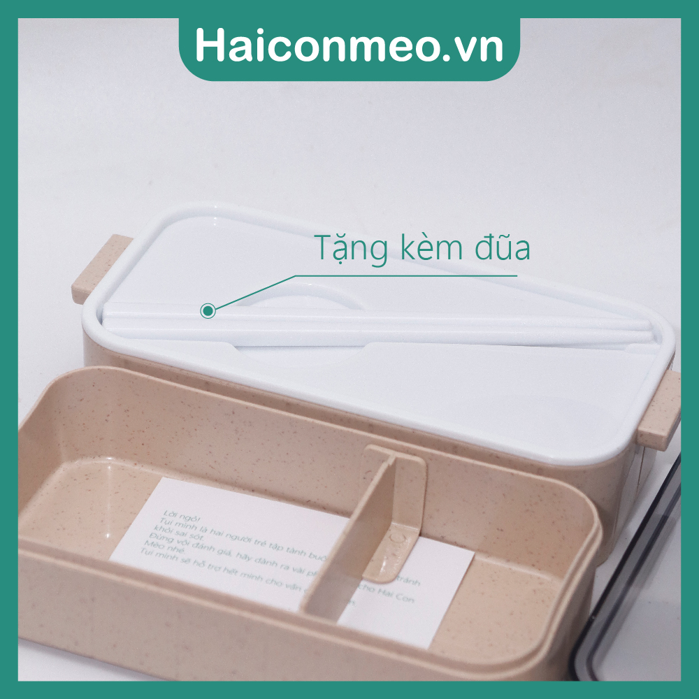 [HCM] Hộp cơm lúa mạch 2 tầng 400ml kèm đũa văn phòng nhỏ gọn
