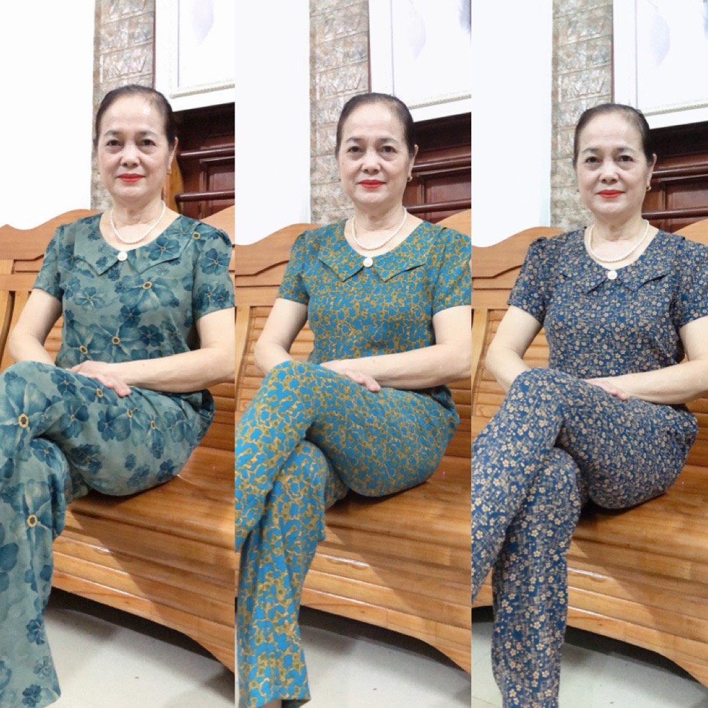 Đồ Bộ Trung Niên bộ quần dài tay cộc thiết kế chất cát lụa hàn châu CB1