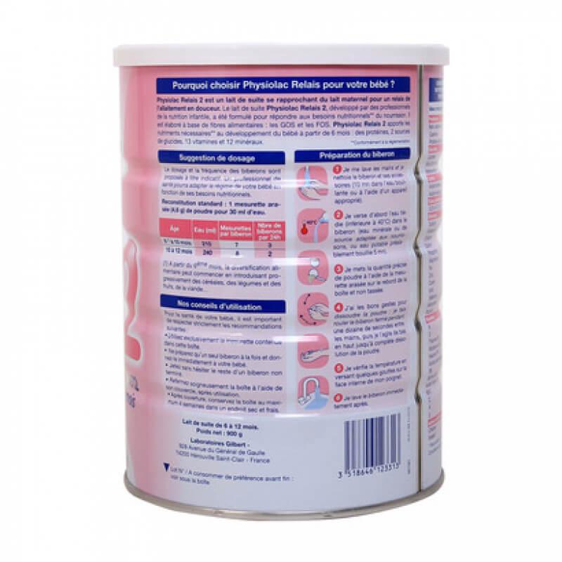 Sữa bột Physiolac Relais số 2 lon 900g (dành cho bé 6 - 12 tháng tuổi)