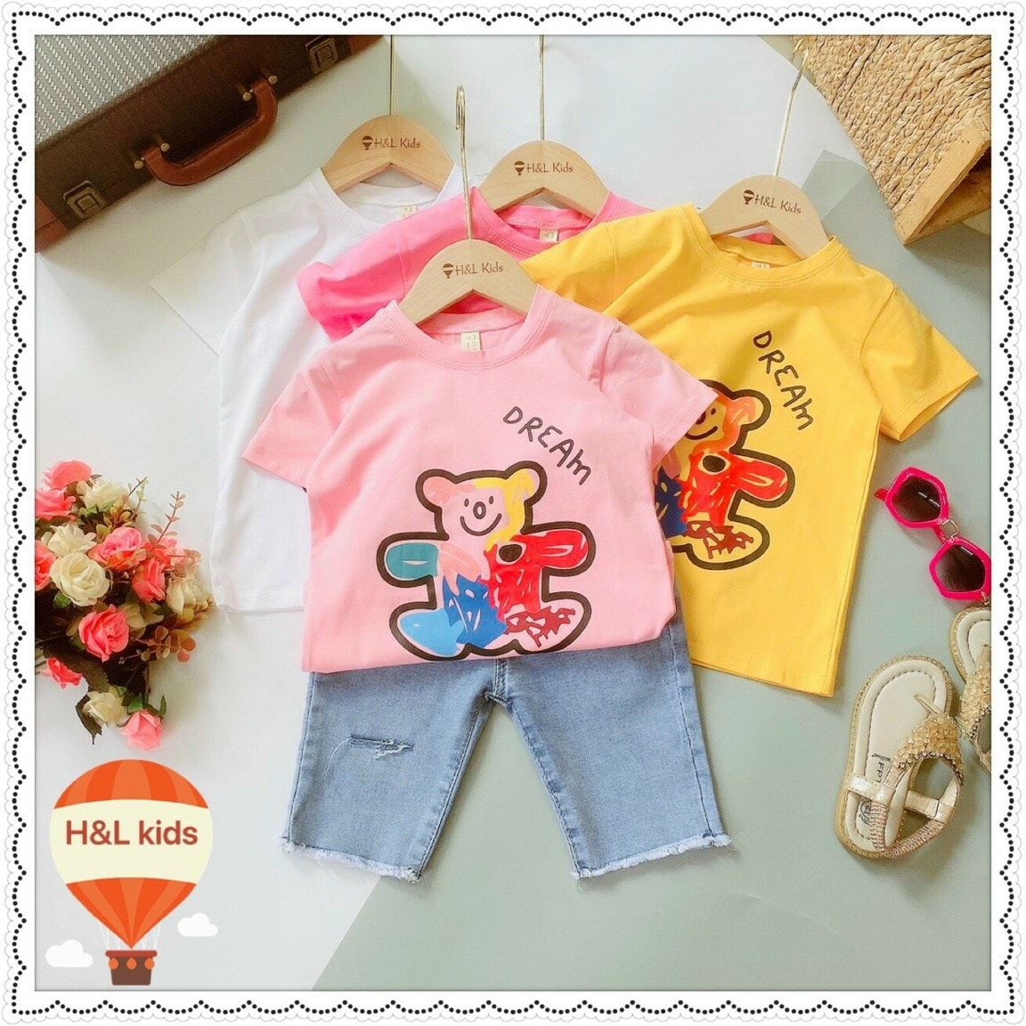SÉT ÁO THUN GẤU PHỐI QUẦN LỬNG JEAN
