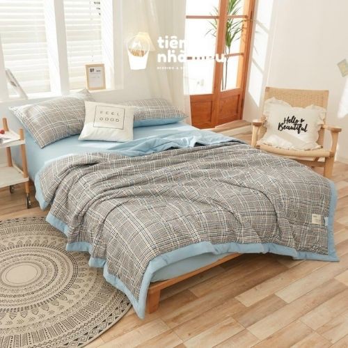 Bộ Chăn Ga Gối Cottton Tici  Đủ Size Set 4 Món Basic Vintage Caro Cao Cấp