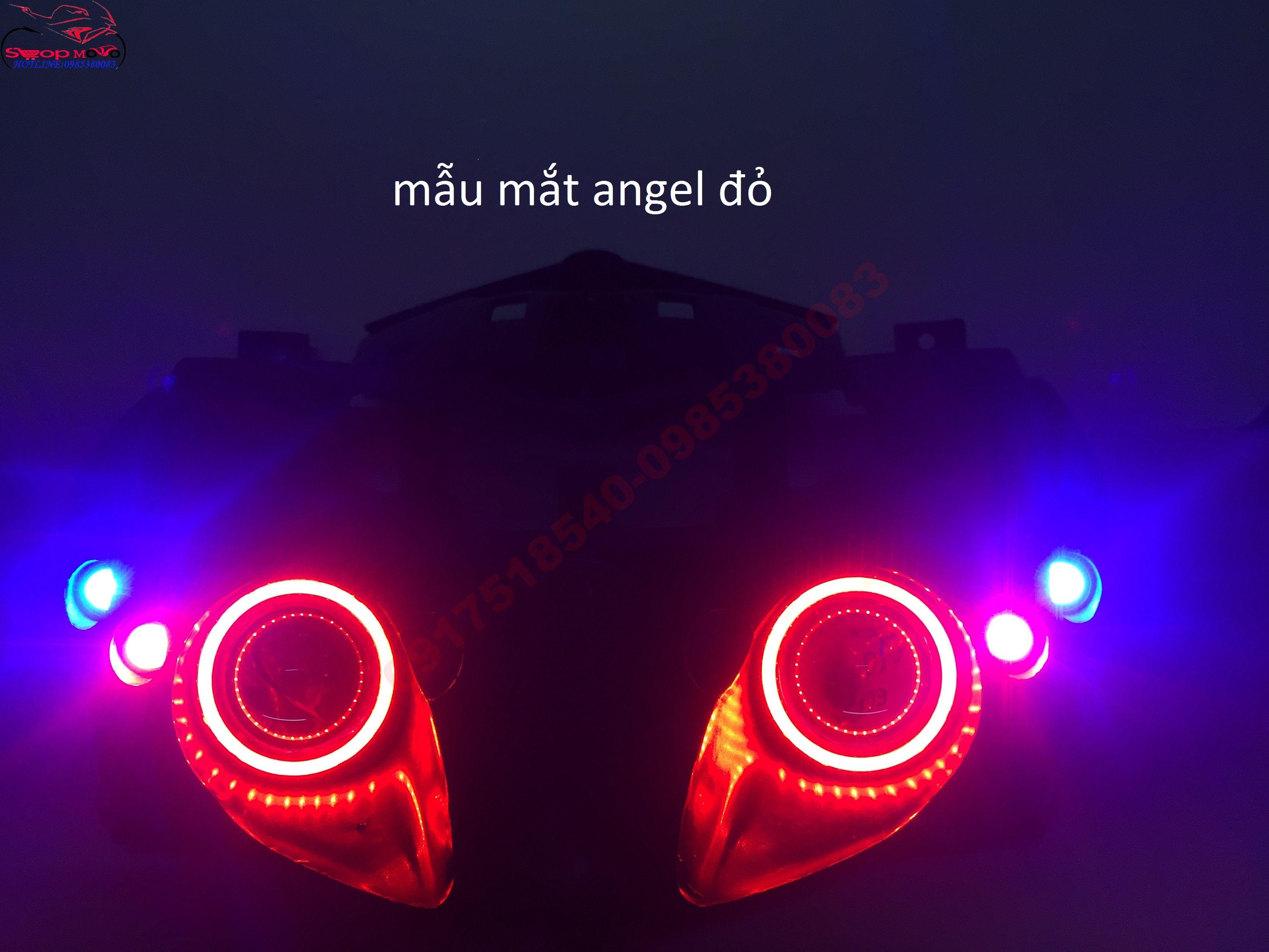 BỘ ĐÈN MẮT CÚ ANGLE EYES MẮT ĐỎ - EXCITER 150 - tặng công tắc (1 BỘ ĐỦ ĐÈN 2 BÓNG U7 MẮT ĐỎ + 4 XINHAN CÚC ÁO)