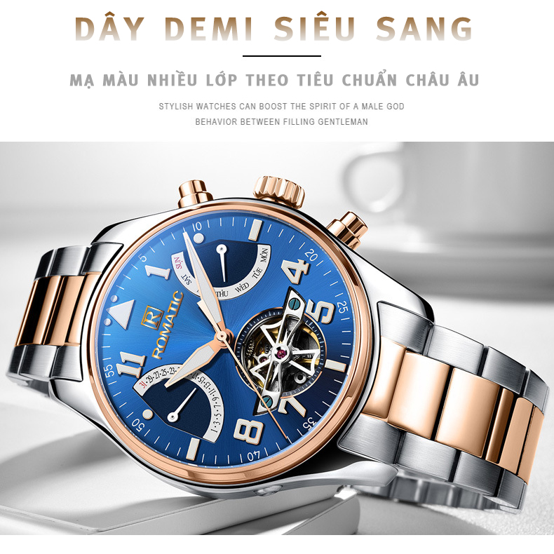 Đồng Hồ Nam ROMATIC 3D Siêu Đẹp,  Chống Nước Tốt, Dây Demi Sang Trọng