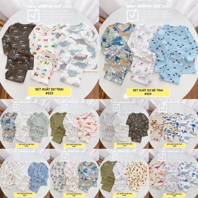 Set 3 bộ cotton xuất dư cho bé trai