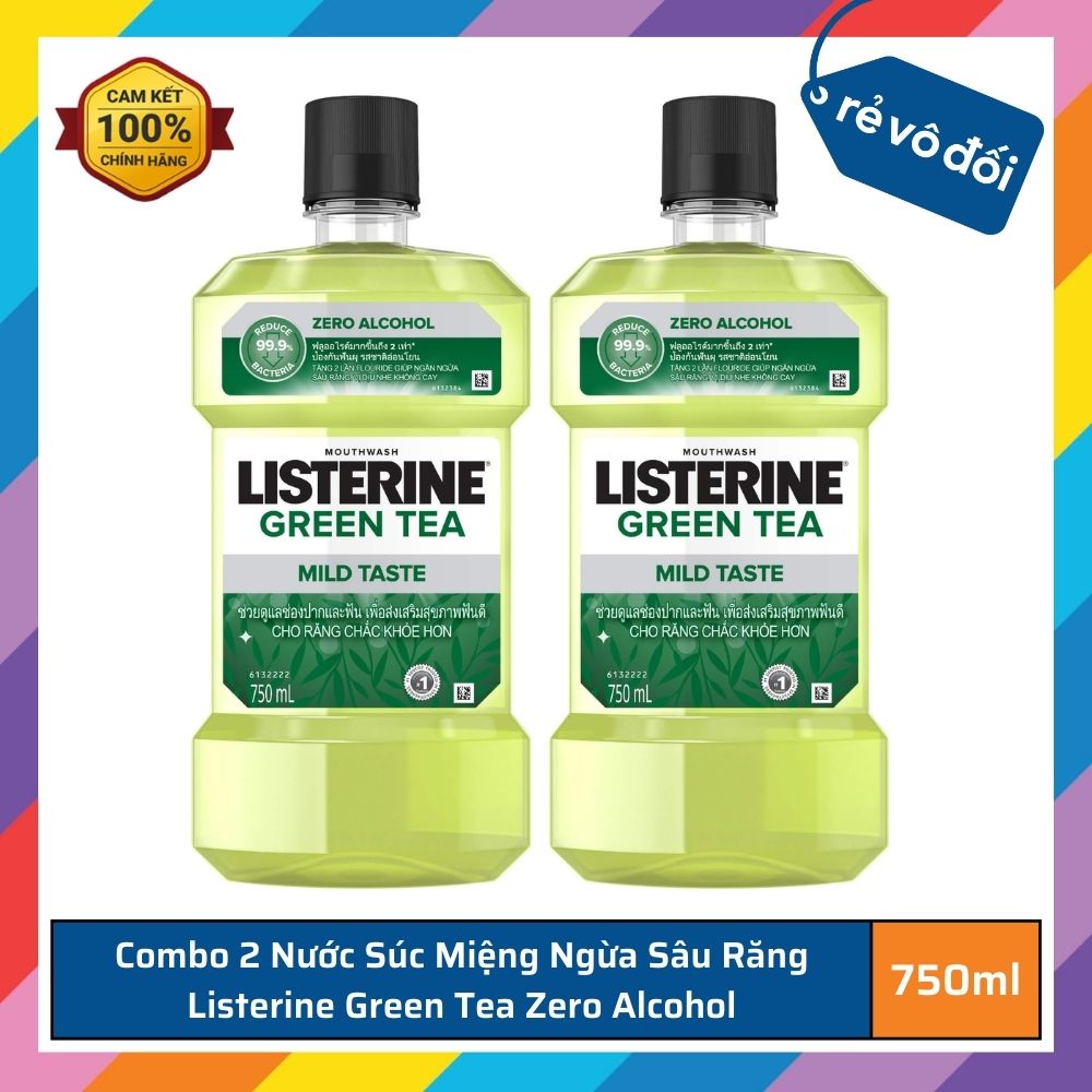 Combo 2 pcs of Listerine Total Care: healthy bright, gum care, Gree tea, cool mint 750ml