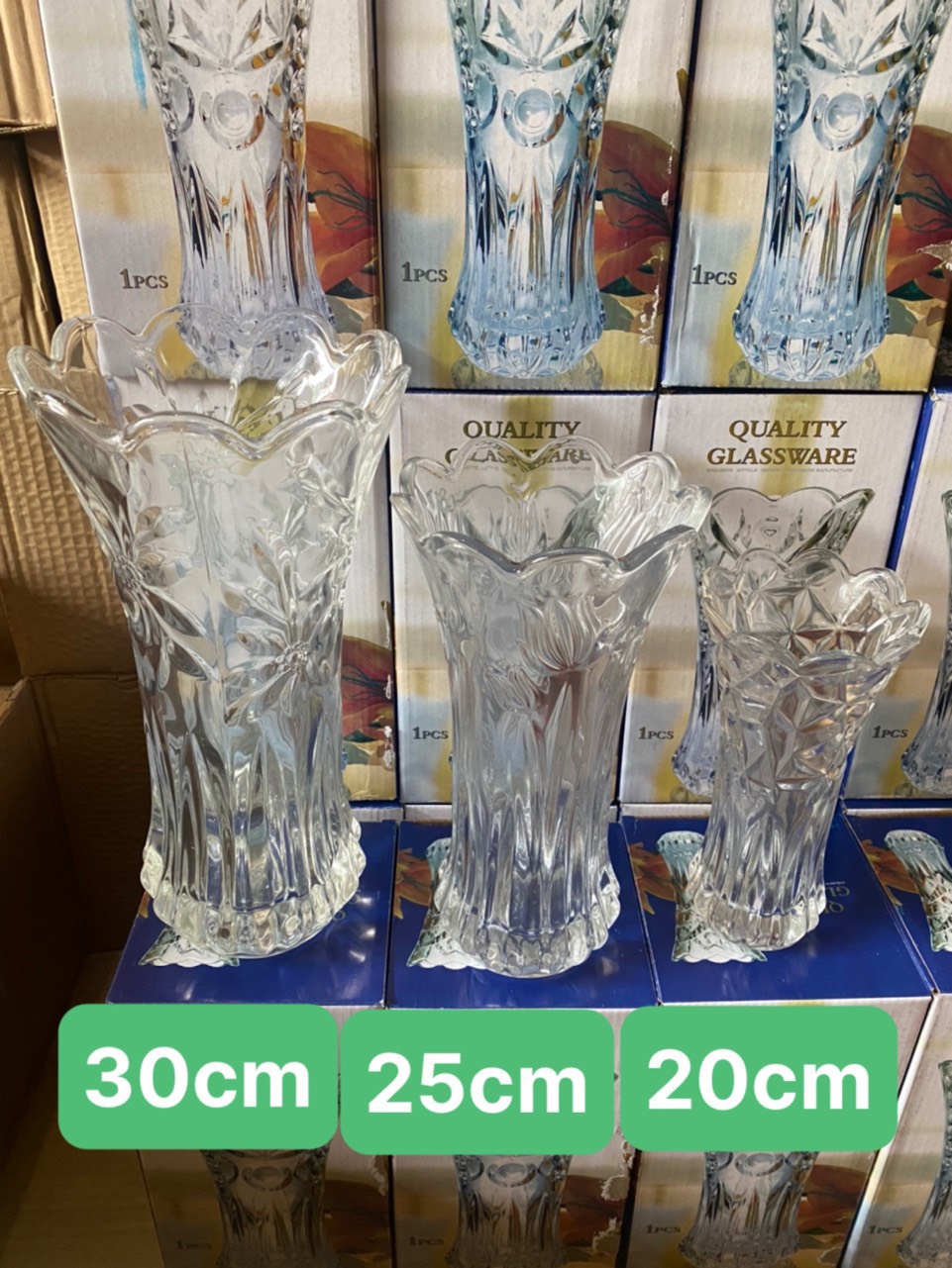 Bình cắm hoa thủy tinh trắng cao cấp 20cm, 25cm, 30cm