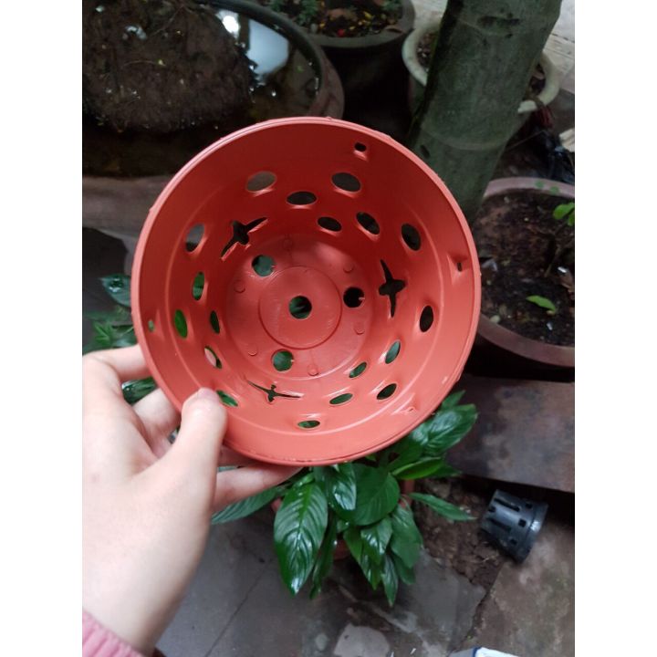 5 CHẬU NHỰA TRỒNG LAN GIẢ GỐM ĐẤT NUNG(145x100mm)