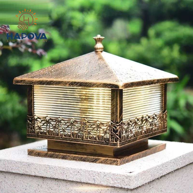 Đèn trụ cổng ngoài trời cây dừa cỡ 400mm hapova gaxi 7005 + tặng kèm bóng 9w vàng