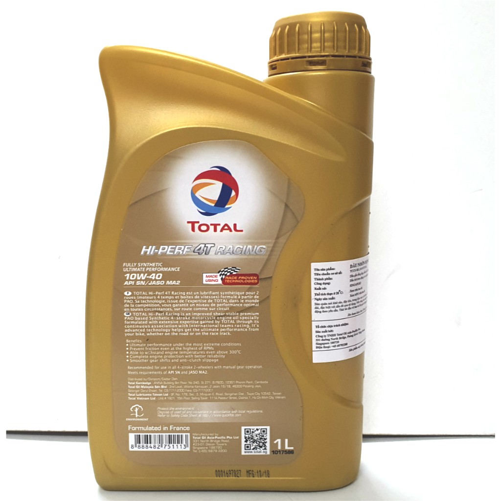 [HCM][Nhớt tổng hợp PKL]  Total Hi-PERF RACING 4T 10W50 1L