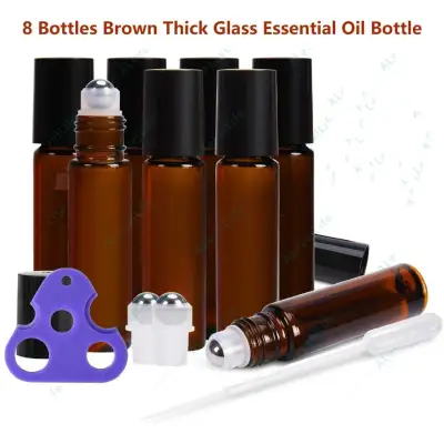 8 Bottles 10ml Amber Thick Glass Essential Oils Empty Roller on Balls Bottle