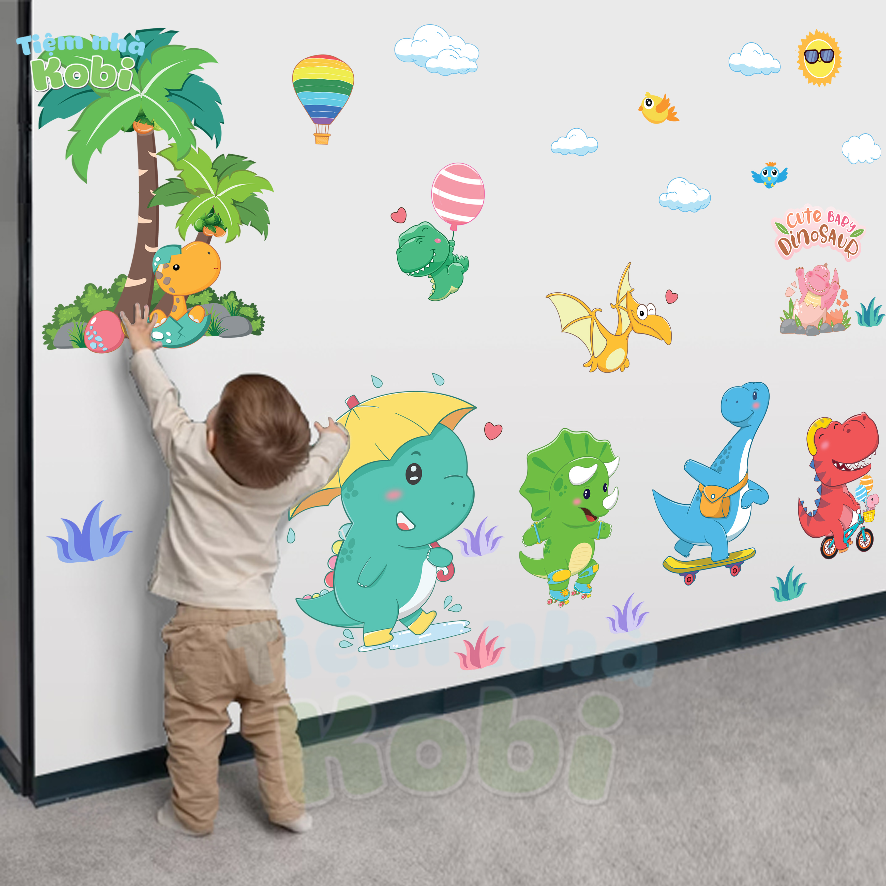 Decal Dán Tường Cho Bé - Tranh Dán Tường Khủng Long Dino