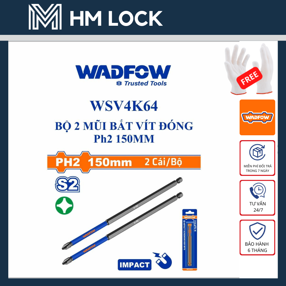 Bộ 2 mũi bắt vít đóng ph2 150mm, 200mm, 250mm wadfow - hàng chính hãng - wsv5k65 - hm lock