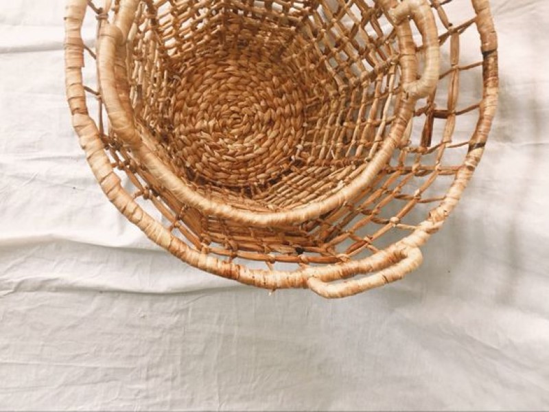 Sọt lục bình đan lưới siêu xinh xắn dành cho gia đình, studio phong cách Boho, vintage D35 *H30 cm