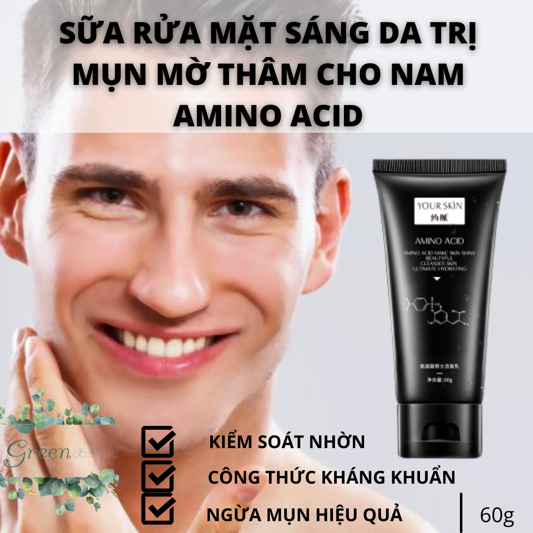 Sữa Rửa Mặt Sáng Da, Giảm Mụn AMINO ACID 60g dành cho nam giúp sáng da, sạch sâu, kiềm dầu, giảm mụn thâm hiệu quả