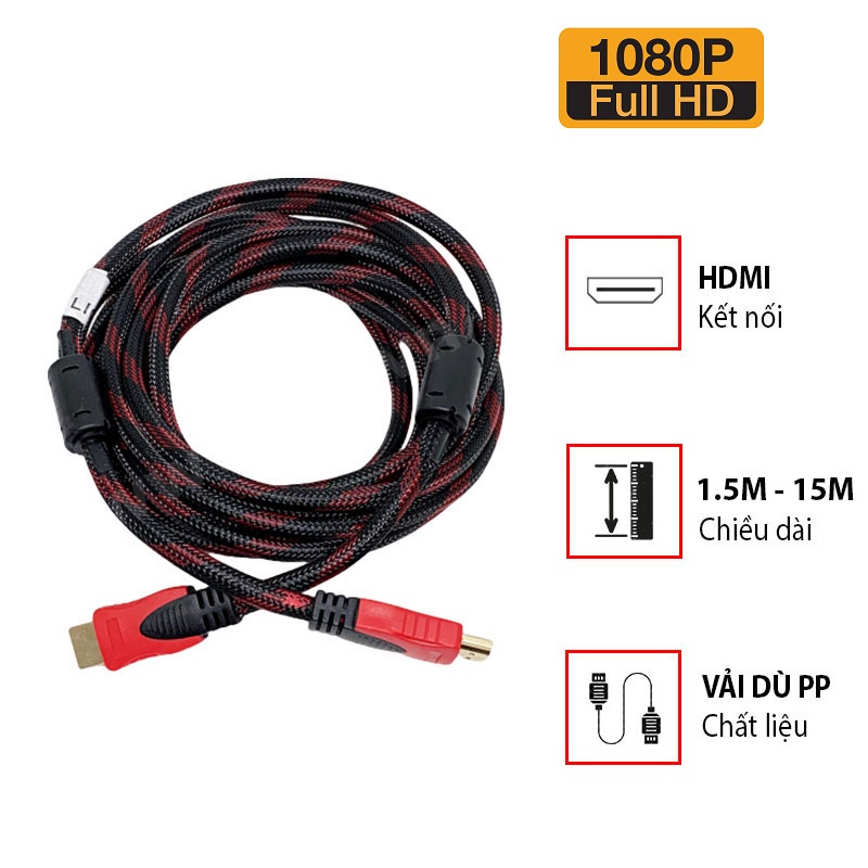 Dây hdmi tròn bọc lưới chống nhiễu, hỗ trợ 3d full hd 1080p dài 3m đến 20m