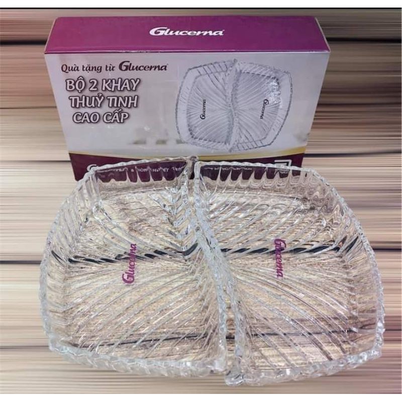 BỘ 2 KHAY THUỶ TINH CAO CẤP QUÀ GLUCERNA