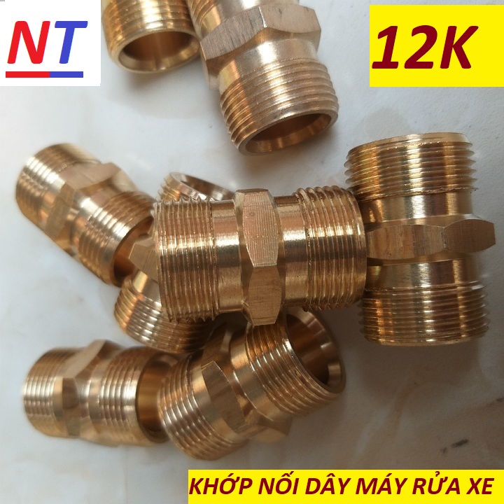 Đầu nối giữa 2 dây rửa xe áp lực cao máy rửa xe - Bằng đồng - Ren chuẩn cho máy rửa xe áp lực cao (Ren ngoài kép 22mm - M22) khớp nối ren 22 cho dây rửa xe