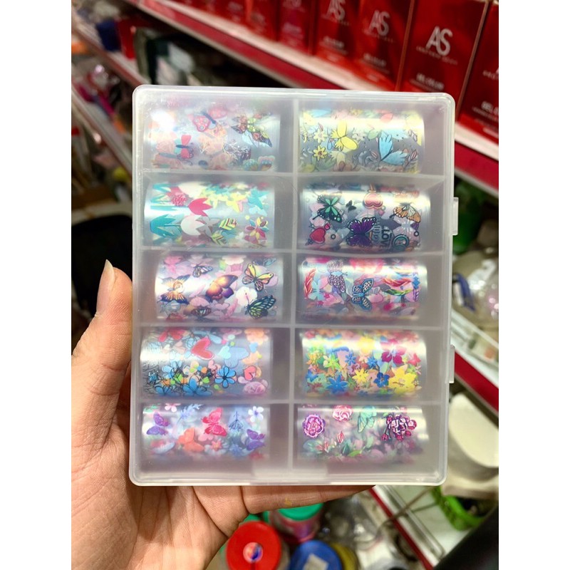 Set foil hình bướm và hoa 10 cuộn trang trí móng