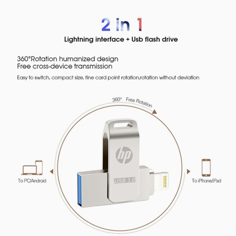 HP Ổ Cứng Di Động 512GB 1TB 2TB Cho iPhone Thẻ Nhớ Lightning 2 Trong 1 Tương Thích Với Apple iPad Máy Tính