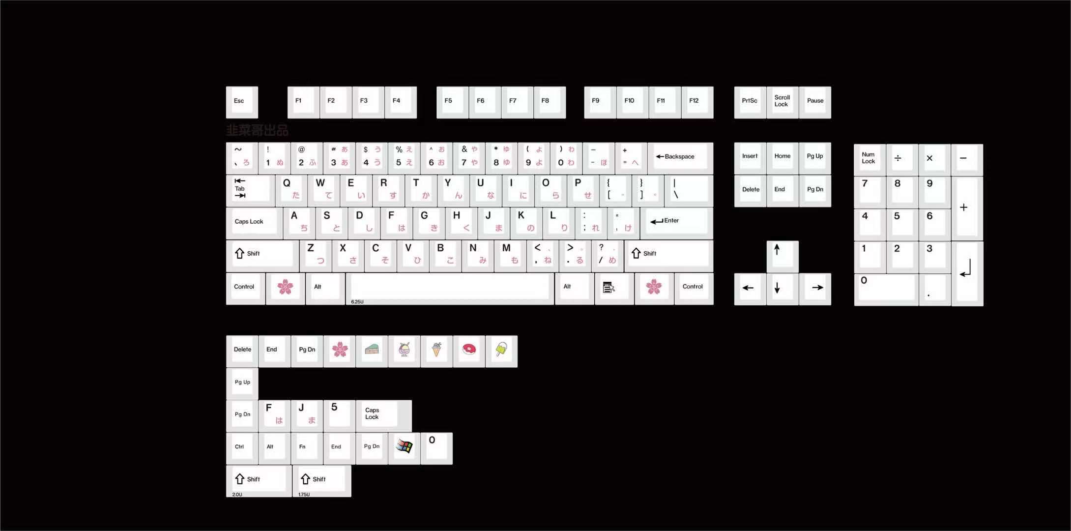 Caiyunx Sublimation PBT Bàn phím cơ Keycap được cá nhân hóa tùy chỉnh Tiếng Nhật 132 PCS