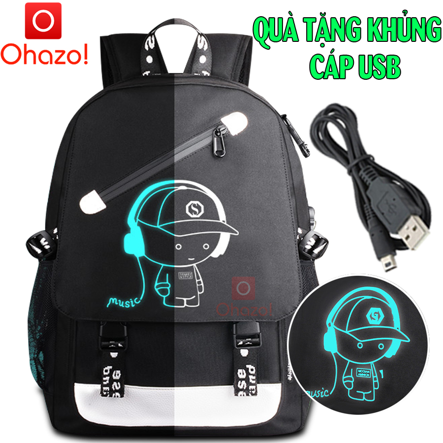 Balo đi học nam nữ phát sáng Ohazo! cao cấp hình Boy Music cá tính phong cách + Có cổng sạc USB tiện lợi sạc điện thoại - Chất liệu bền xịn - Tặng cáp sạc USB - Phong cách HOT nhất năm nay