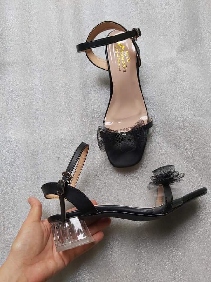 Giày cao gót nơ màu đen 5 phân