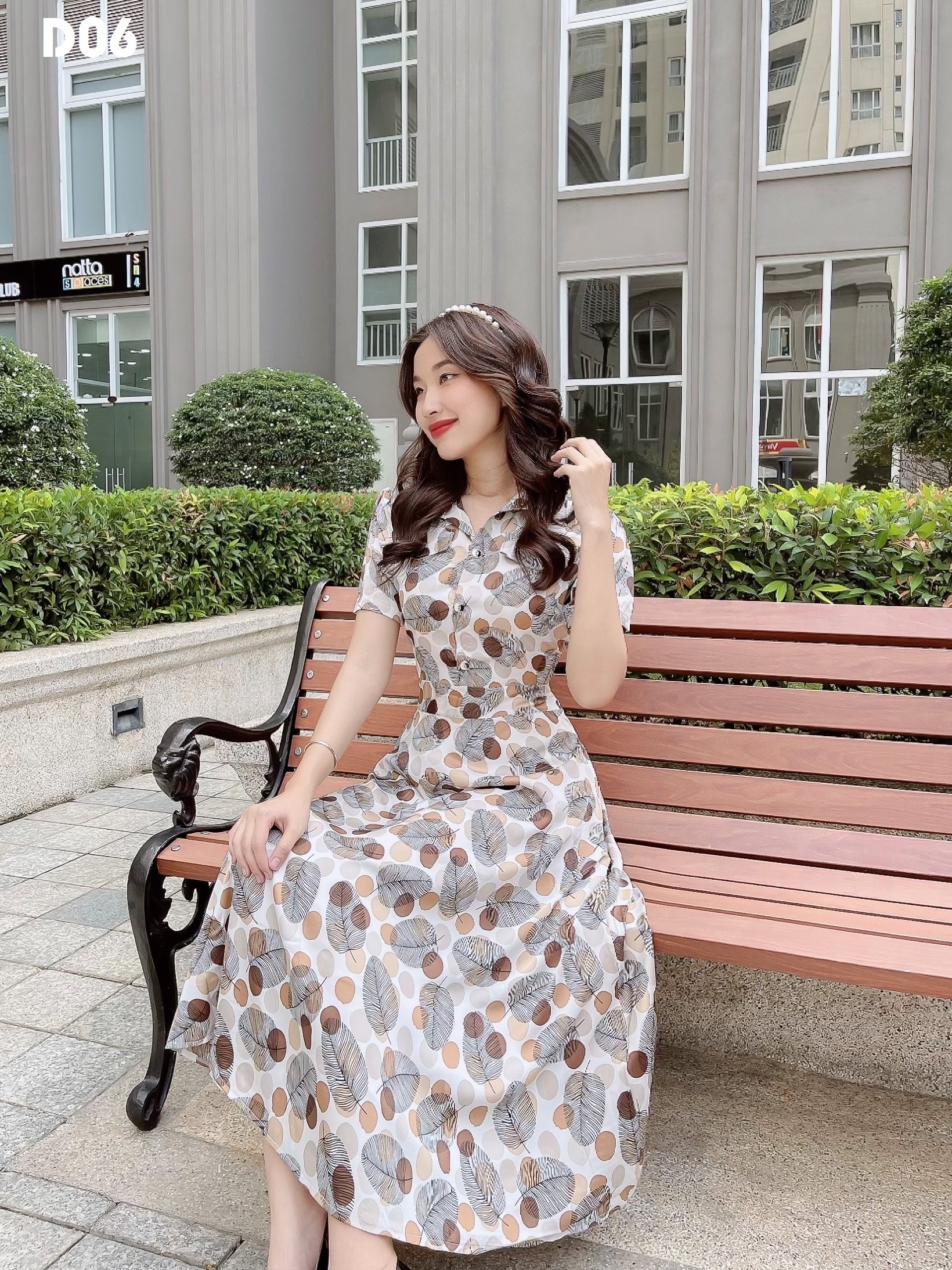 Đầm xoè lụa hoa vintage cổ sơ mi D06