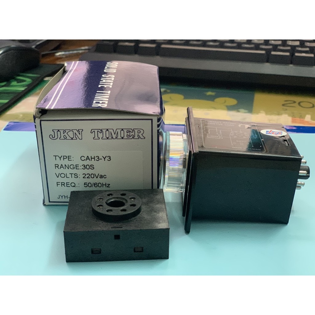 Đồng hồ hẹn giờ JKN CAH3-Y3 220VAC (3S-12H ) + Đế