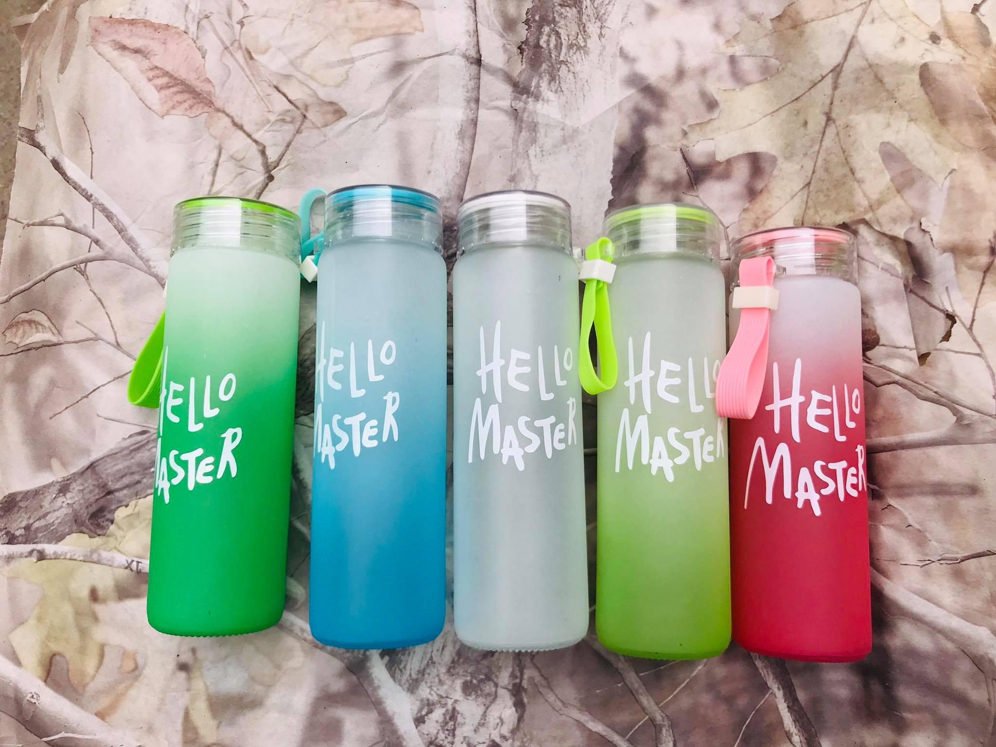 Bình thủy tinh đựng nước Hello Master 400ml (màu giao ngẫu nhiên, chat để chọn màu)